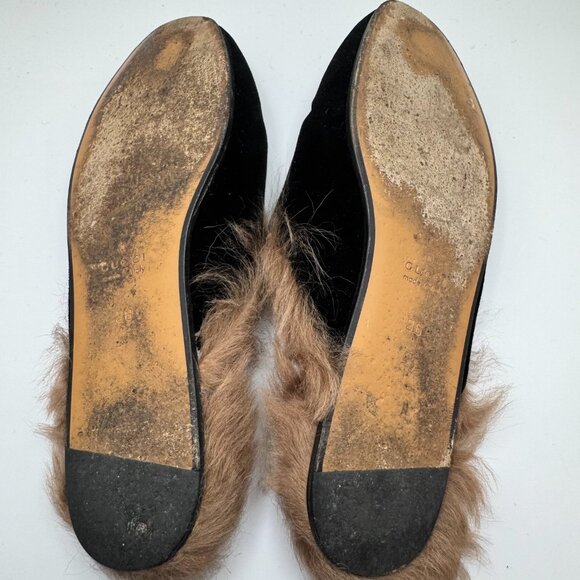 Gucci Princetown Horsebit Flat Mules Velvet Lamb Fur Lined Black Women's EU 36 - Picture 7 of 15
